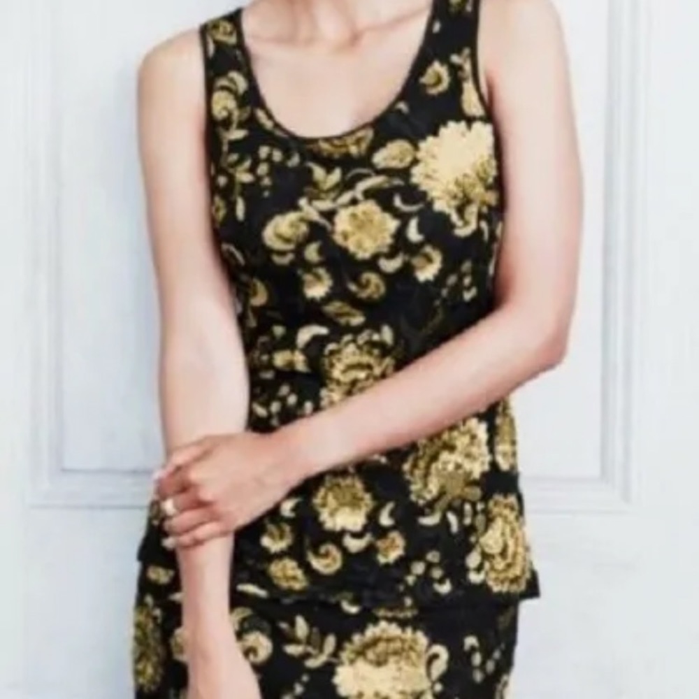 Garnet Hill Embellished Black & Gold Knit Tank, Size Medium
